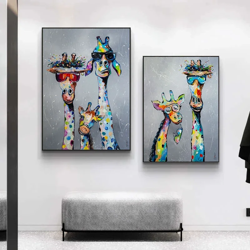 Abstract and Cute Animal Canvas Painting Graffiti Poster and Print Modern Wall Art Pictures