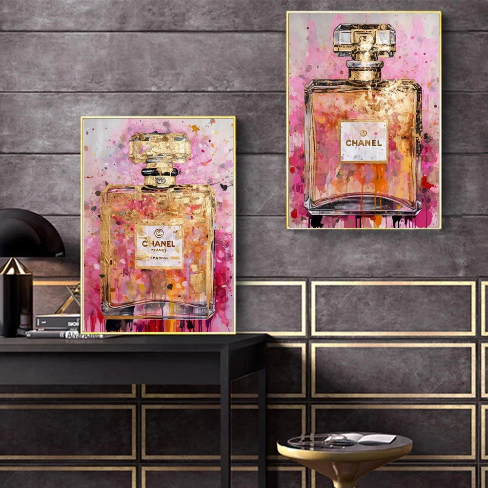 Modern Perfume Bottle Graffiti Canvas Painting Fashion Salon Hairdressing Background Wall Decoration Luxury Art Poster Cuadros