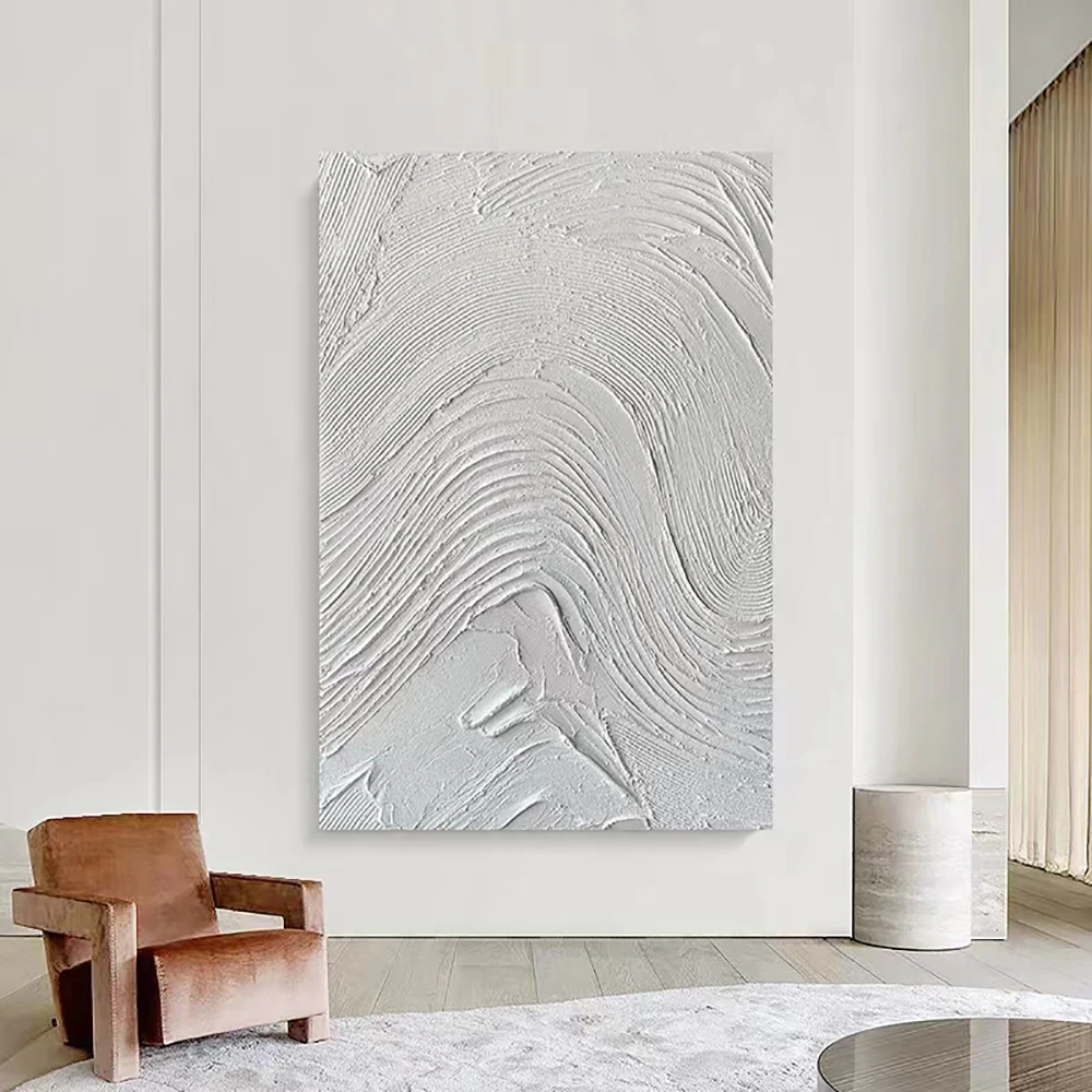 Modern Abstract Textured Acrylic Canvas Wall Art 3D White Thick Oil Wall Painting Hand-Painted Artwork