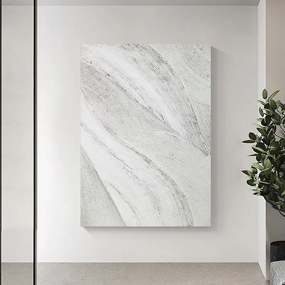 Modern Abstract Textured Acrylic Canvas Wall Art 3D White Thick Oil Wall Painting Hand-Painted Artwork