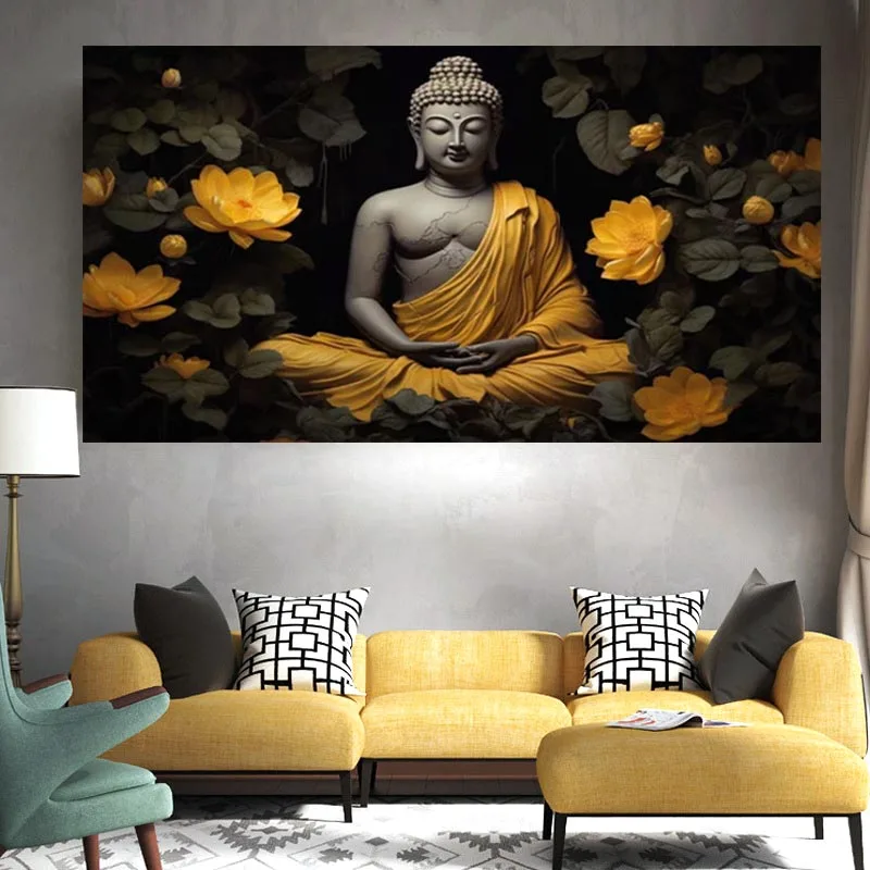 Buddha Posters Large Size Sculpture Wall Art Pictures Statue Portrait Canvas Painting