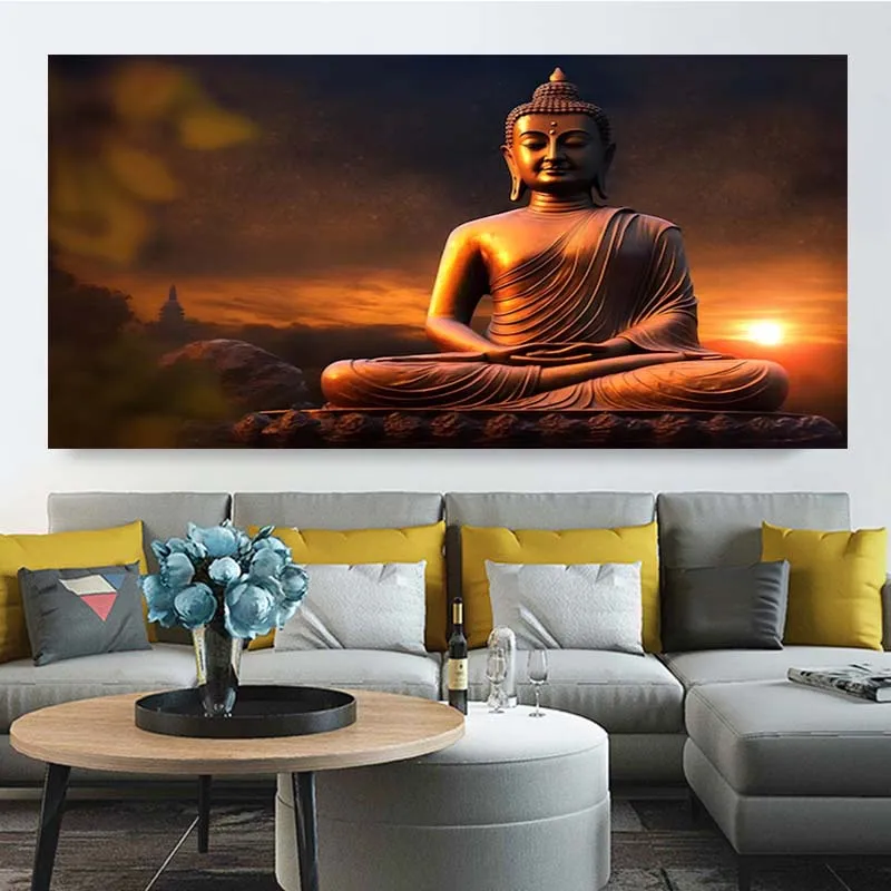 Buddha Posters Large Size Sculpture Wall Art Pictures Statue Portrait Canvas Painting