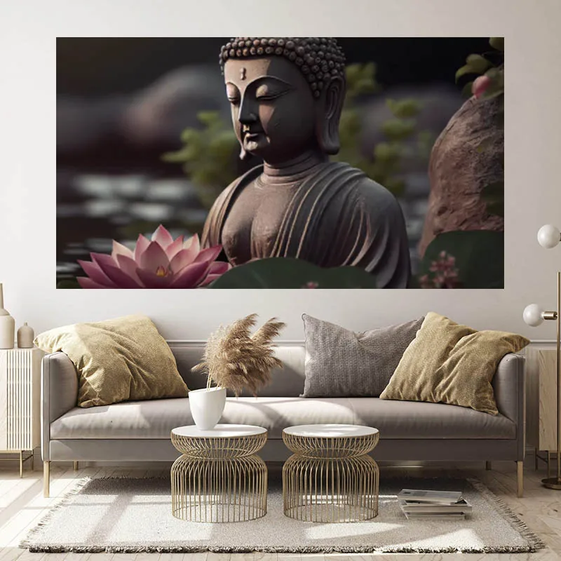 Buddha Posters Large Size Sculpture Wall Art Pictures Statue Portrait Canvas Painting