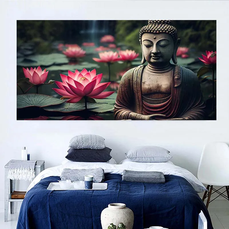 Buddha Posters Large Size Sculpture Wall Art Pictures Statue Portrait Canvas Painting