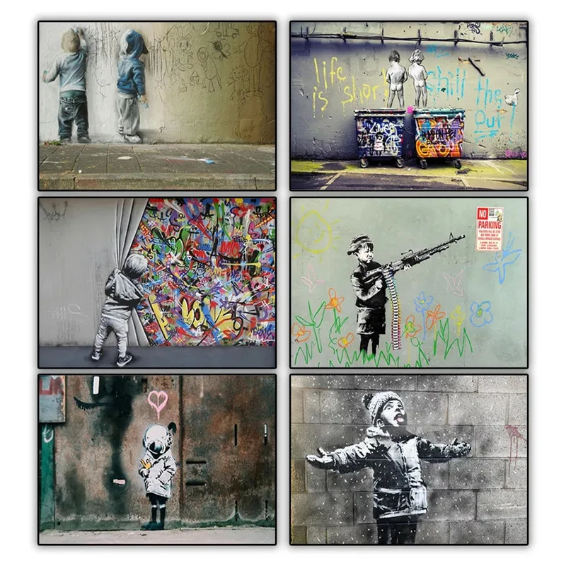 Graffiti Wall Art Banksy Canvas Painting Colorful Rain Abstract Posters and Prints Wall Pictures for Living Room