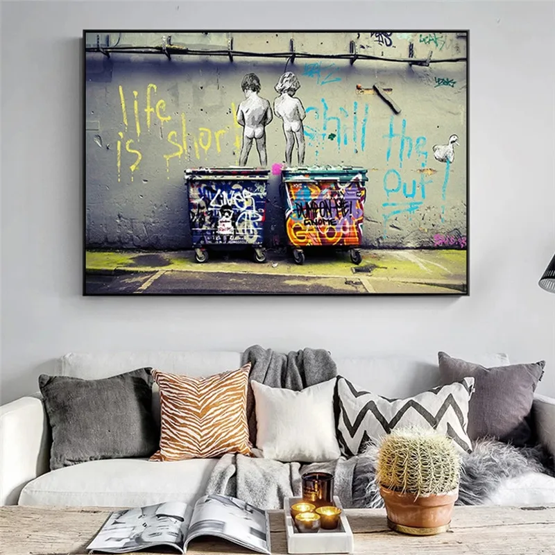 Graffiti Wall Art Banksy Canvas Painting Colorful Rain Abstract Posters and Prints Wall Pictures for Living Room