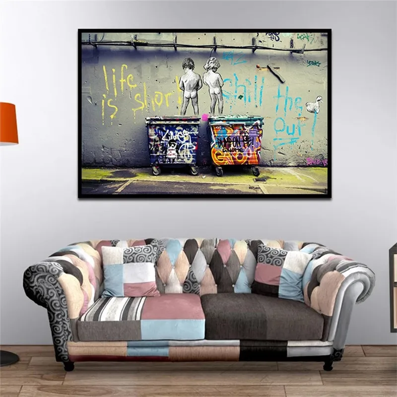 Graffiti Wall Art Banksy Canvas Painting Colorful Rain Abstract Posters and Prints Wall Pictures for Living Room