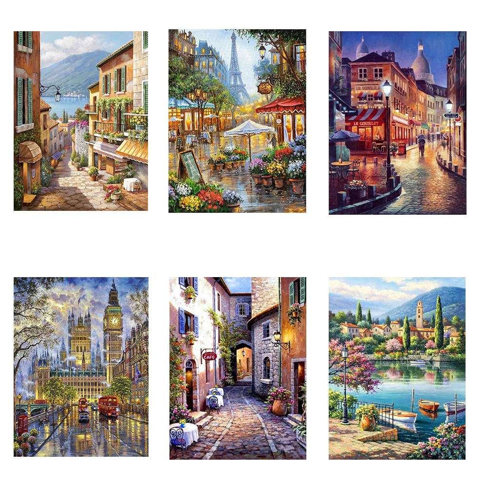 5D Diamond Painting Street Full Square&Round Diamond Embroidery Landscape Mosaic Rhinestone Pictures Home Decoration