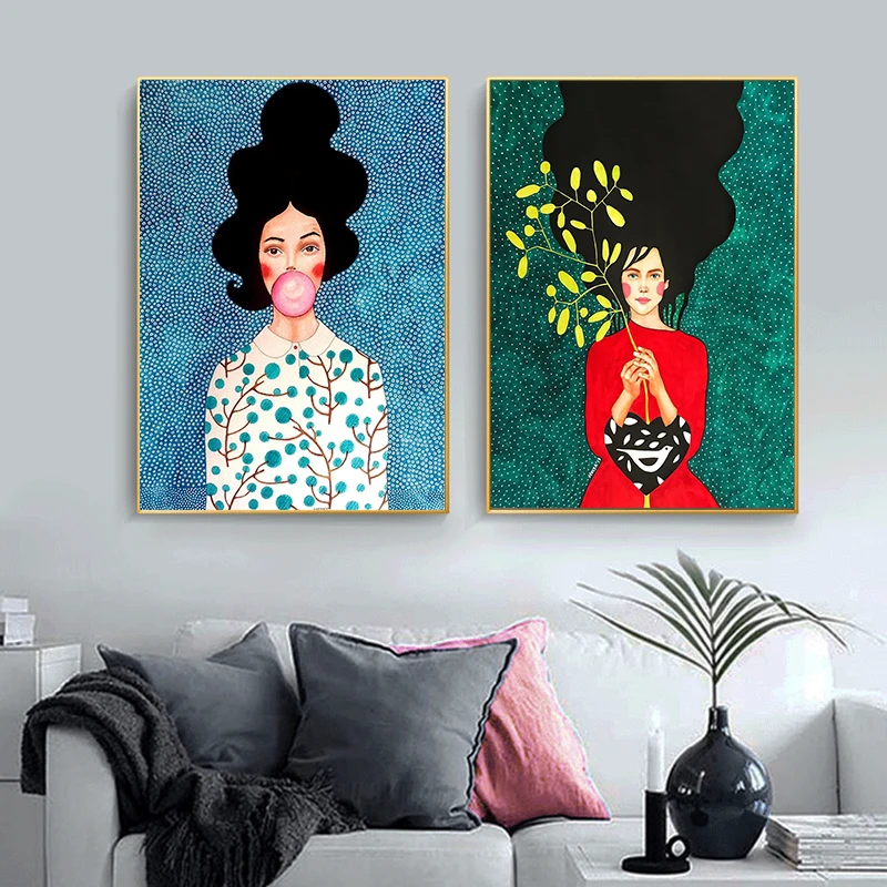 Girl Hair Flower Women Frameless Canvas Painting Decorative Art Printing Poster Image Home Living Room Bedroom Decoration