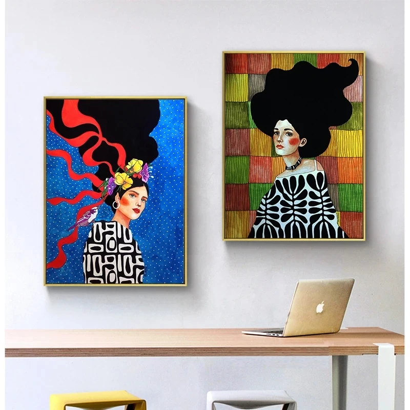 Girl Hair Flower Women Frameless Canvas Painting Decorative Art Printing Poster Image Home Living Room Bedroom Decoration