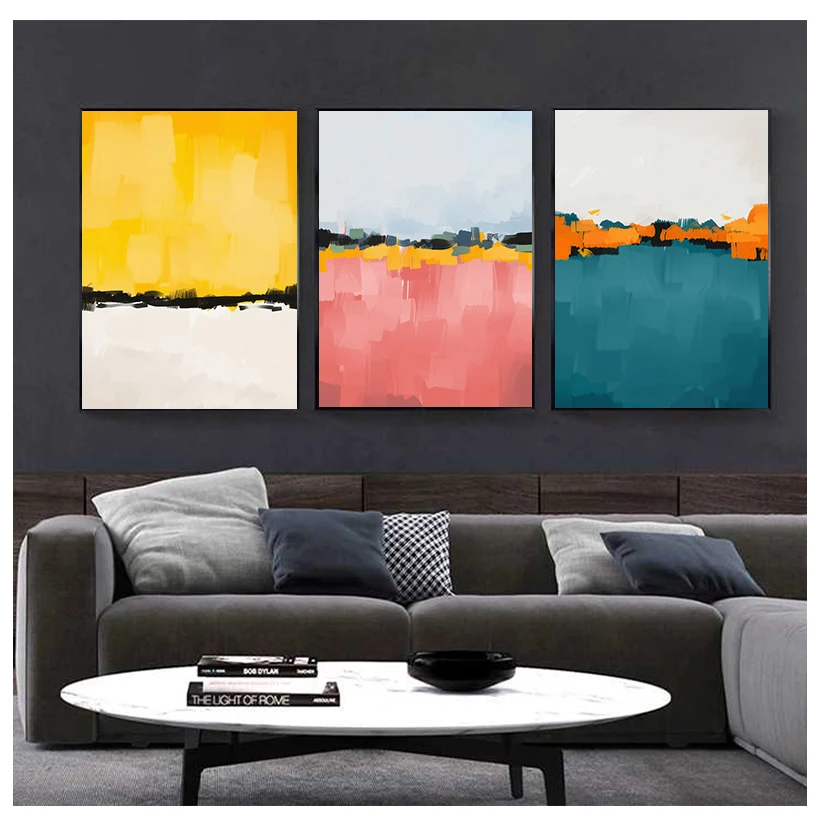 Abstract Multi Colors Blue Yellow Canvas Print Paintings Wall Art Picture Poster for Living Room Office Home Decoration No Frame