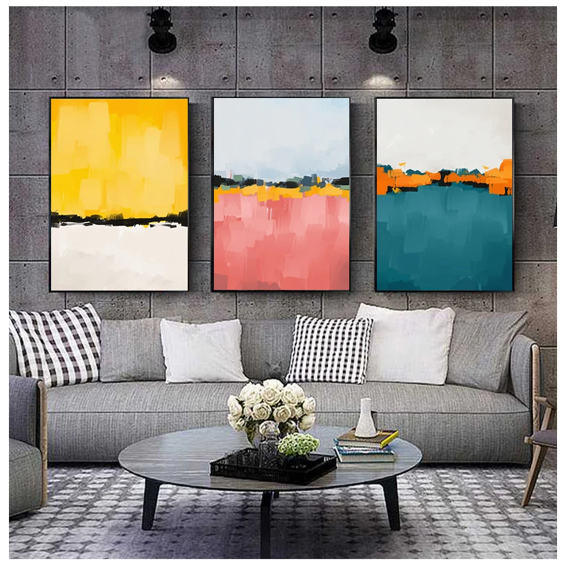 Abstract Multi Colors Blue Yellow Canvas Print Paintings Wall Art Picture Poster for Living Room Office Home Decoration No Frame