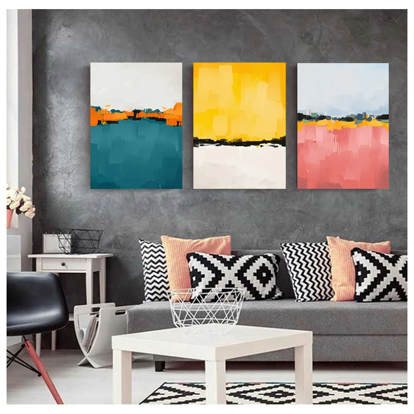 Abstract Multi Colors Blue Yellow Canvas Print Paintings Wall Art Picture Poster for Living Room Office Home Decoration No Frame