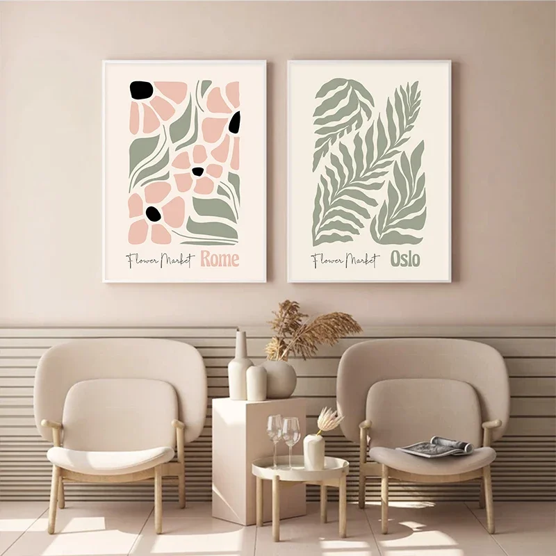 Light Colors Pastel Green Art Poster Leaves Flower Canvas Painting Abstract Matisse Wall Art Living Room Home Decor