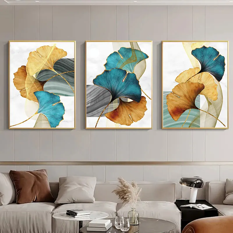 Abstract Fashion Ginkgo Leaves Canvas Painting Prints Luxury Wall Decorative Picture for Living Room Bedroom Home Art Decor