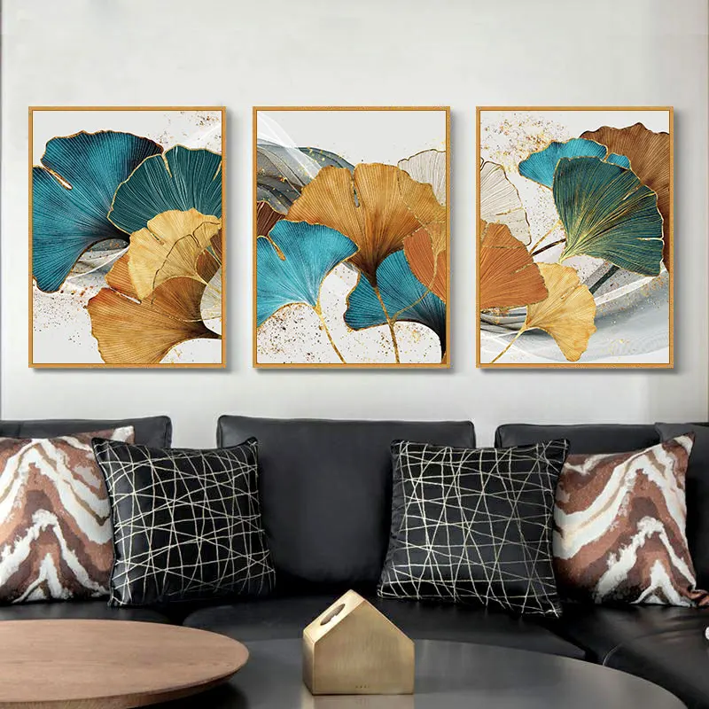 Abstract Fashion Ginkgo Leaves Canvas Painting Prints Luxury Wall Decorative Picture for Living Room Bedroom Home Art Decor