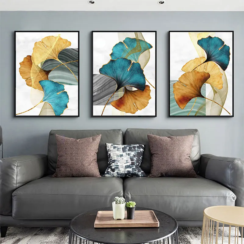 Abstract Fashion Ginkgo Leaves Canvas Painting Prints Luxury Wall Decorative Picture for Living Room Bedroom Home Art Decor