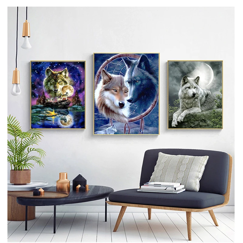 5D Diy Diamond Painting Wolf Diamond Embroidery Moon Landscape Rhinestone Mosaic Animals Handmade Gift Wall