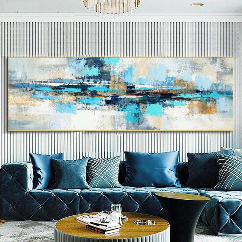 Modern Abstract Oil Painting on Canvas Posters and Prints Wall Art Painting Blue Abstract Art Picture for Living Room Home Decor