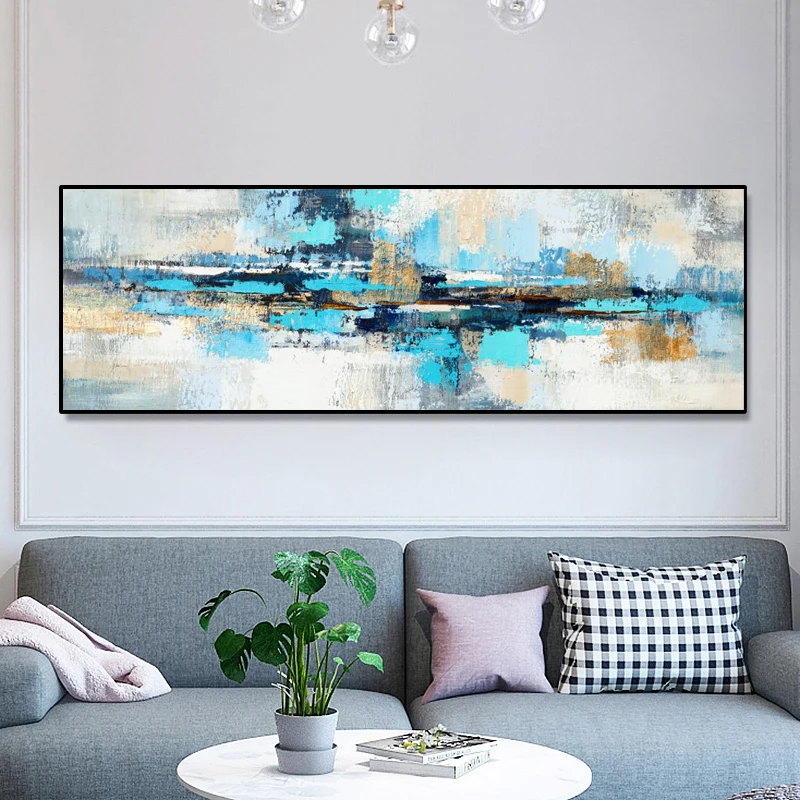 Modern Abstract Oil Painting on Canvas Posters and Prints Wall Art Painting Blue Abstract Art Picture for Living Room Home Decor