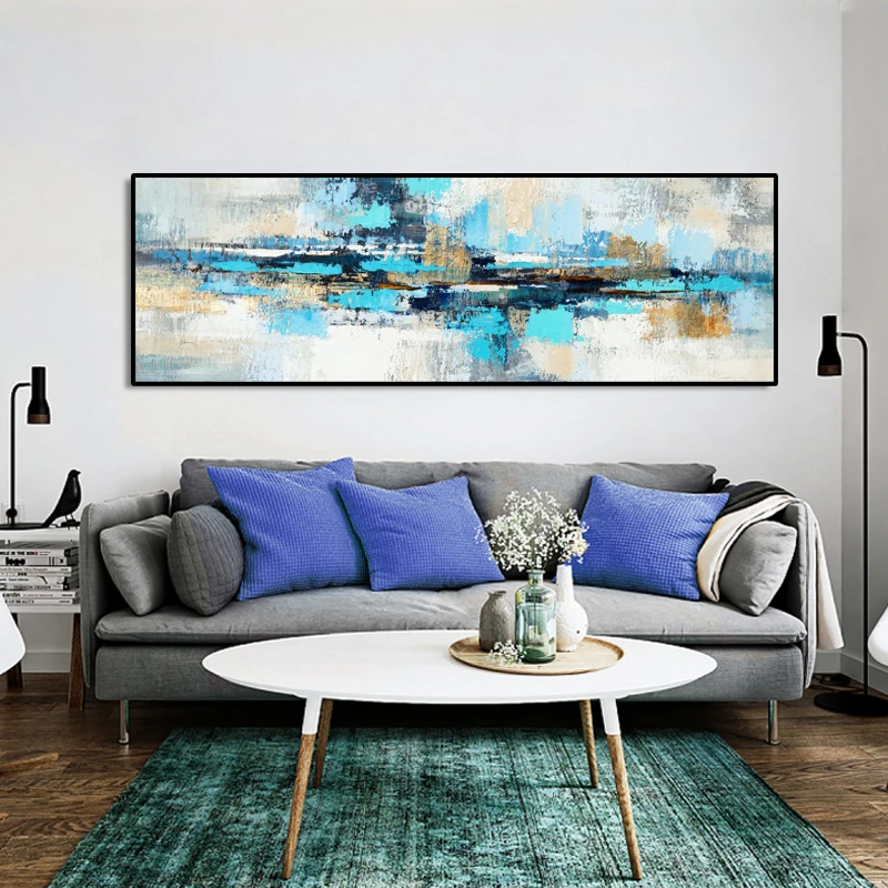 Modern Abstract Oil Painting on Canvas Posters and Prints Wall Art Painting Blue Abstract Art Picture for Living Room Home Decor
