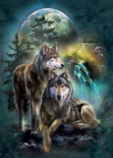 5D Diy Diamond Painting Wolf Diamond Embroidery Moon Landscape Rhinestone Mosaic Animals Handmade Gift Wall