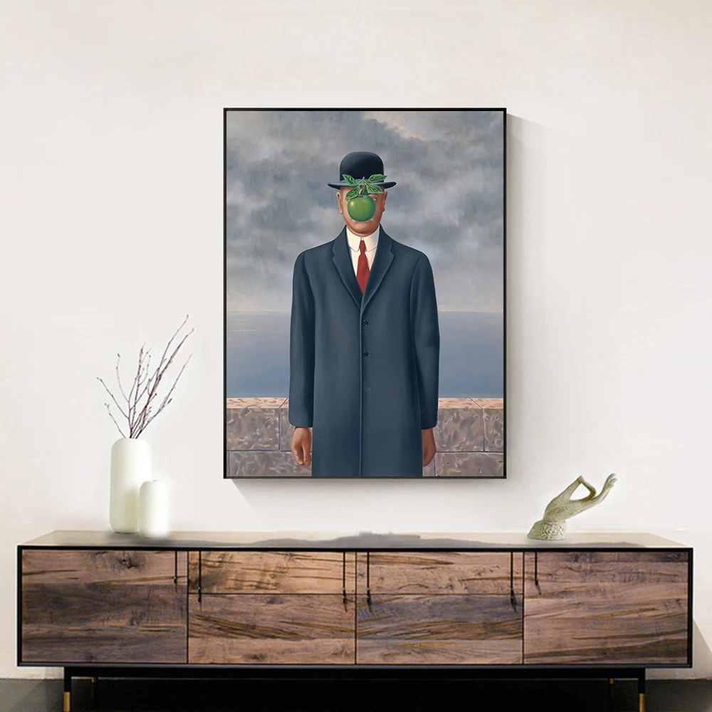 The Son of Man Surreal Magritte Painting Wall Print Art Canvas Poster People Apple Picture for Gift Bedroom Home Decor Cuadros