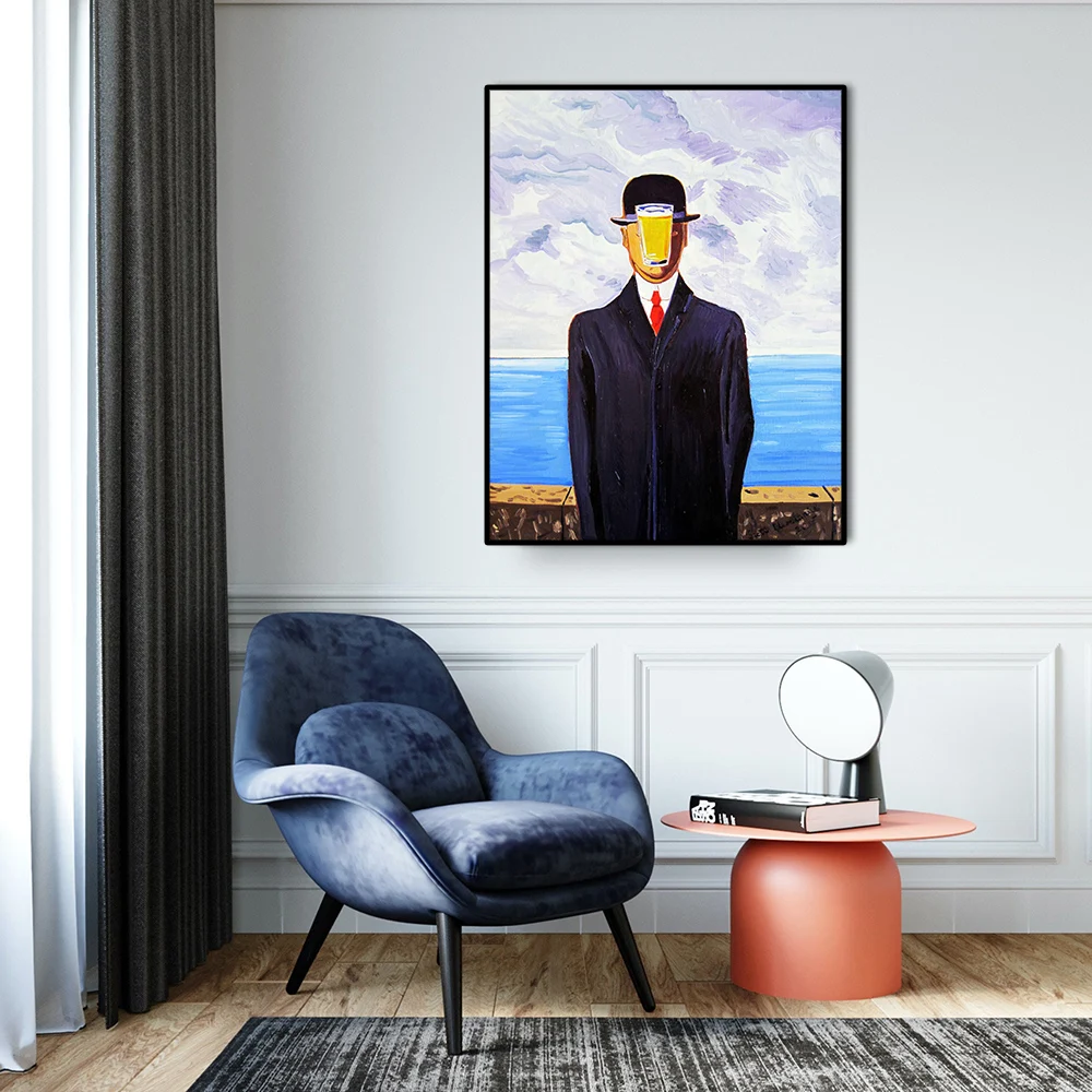 The Son of Man Surreal Magritte Painting Wall Print Art Canvas Poster People Apple Picture for Gift Bedroom Home Decor Cuadros