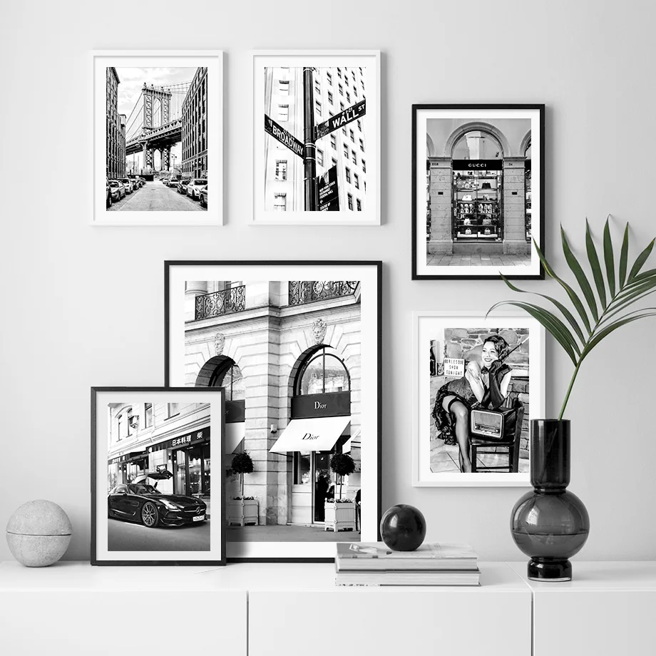 Paris Fashion Girl Luxury Store Black White Nordic Posters And Prints Art Canvas Painting Wall Pictures For Living Room Decor