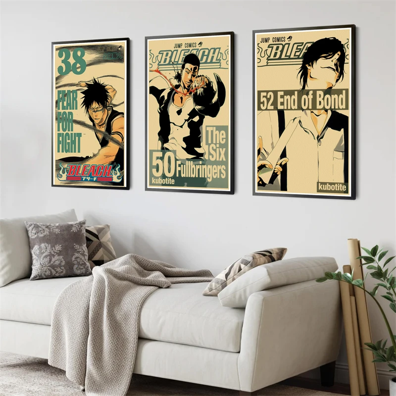 Anime Figure Bleach Poster Aesthetic Gigante Home Decoration Retro Manga Canvas Painting for Wall Art Mural Kawaii Room Decor