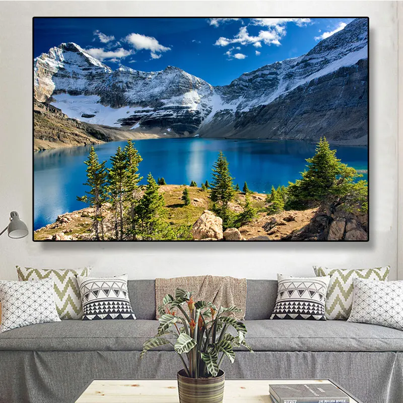 Nordic Mountain Lake Picture Nature Scenery Scandinavian Canvas Painting Landscape Posters Wall Art for Home Room DecorationProd