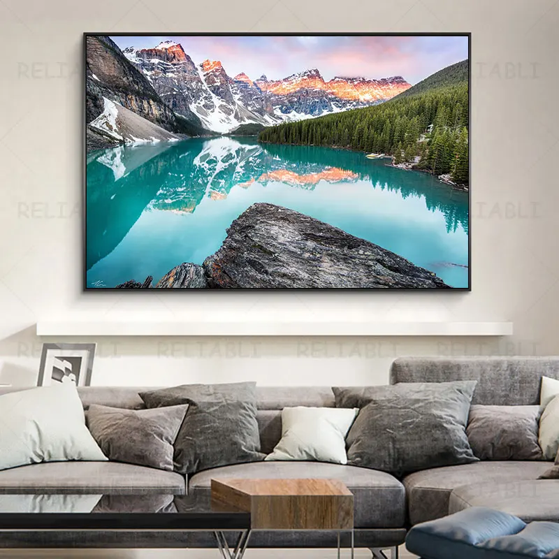 Nordic Mountain Lake Picture Nature Scenery Scandinavian Canvas Painting Landscape Posters Wall Art for Home Room DecorationProd