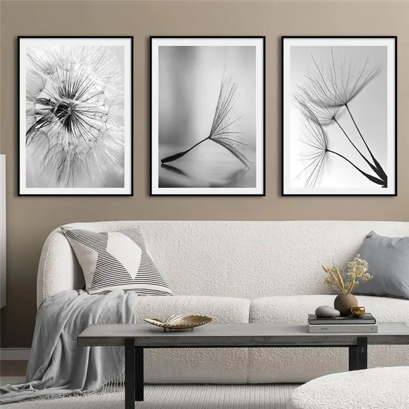 Black White Dandelion Flower Canvas Poster Nature Plant Nordic Print Botanical Wall Art Painting Abstract Picture Room Decoation