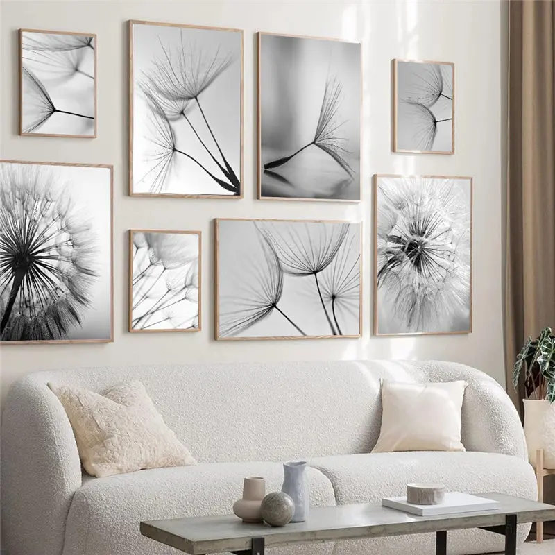 Black White Dandelion Flower Canvas Poster Nature Plant Nordic Print Botanical Wall Art Painting Abstract Picture Room Decoation