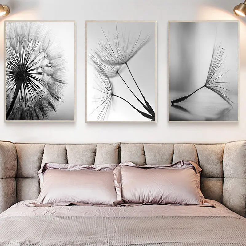 Black White Dandelion Flower Canvas Poster Nature Plant Nordic Print Botanical Wall Art Painting Abstract Picture Room Decoation