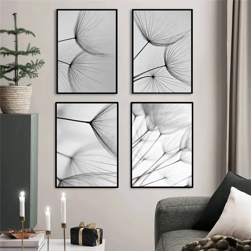 Black White Dandelion Flower Canvas Poster Nature Plant Nordic Print Botanical Wall Art Painting Abstract Picture Room Decoation