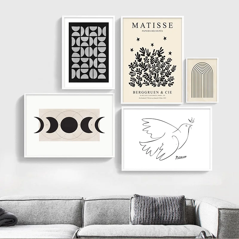 Picasso Matisse Boho Wall Art Black Beige Brown Posters Prints Abstract Canvas Painting Wall Pictures For Living Room Home Decor