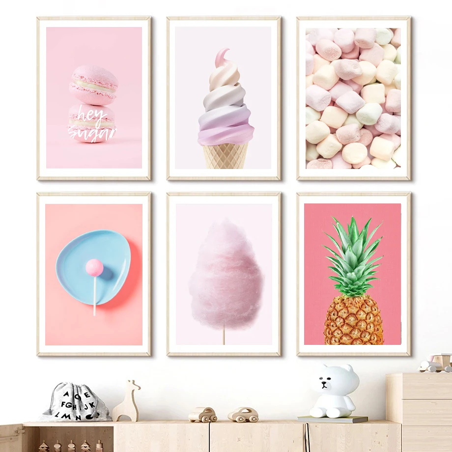 Pink Summer Candy Ice Cream Food Picture Fashion Nursery Poster Pop Canvas Wall Art Print Painting Girls Room Home Decor