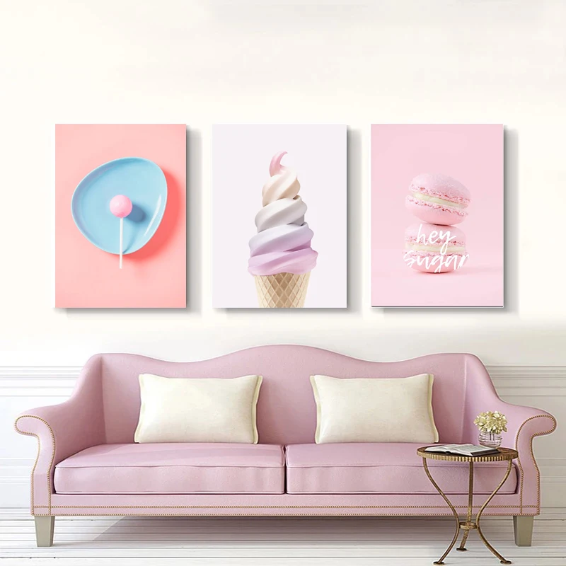 Pink Summer Candy Ice Cream Food Picture Fashion Nursery Poster Pop Canvas Wall Art Print Painting Girls Room Home Decor