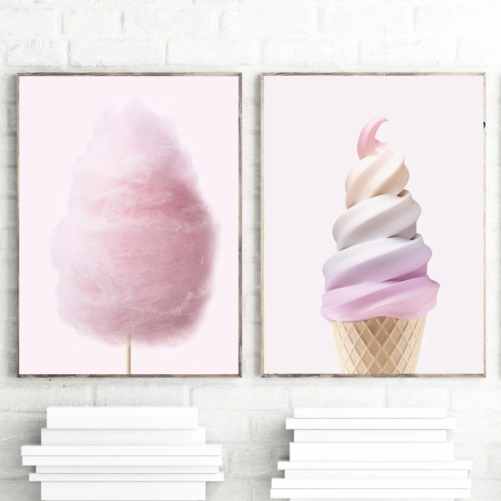 Pink Summer Candy Ice Cream Food Picture Fashion Nursery Poster Pop Canvas Wall Art Print Painting Girls Room Home Decor