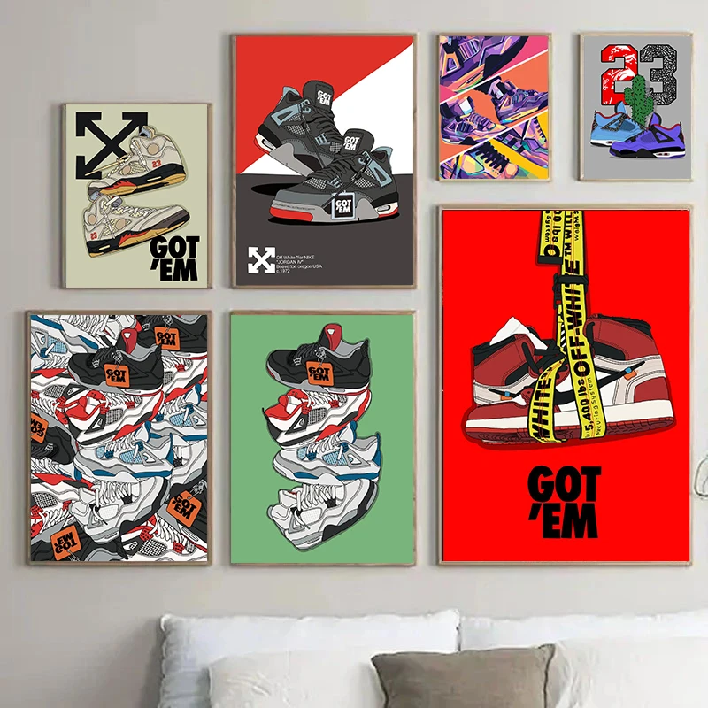 Sports Shoes Graffiti Wall Art Poster Canvas Painting Home Bedroom Decoration Picture Frameless