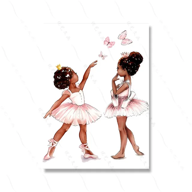 Watercolor Ballet Girl Butterfly Wings Custom Name Wall Art Canvas Painting Poster Print Picture Girl Room Nursery Home Decor