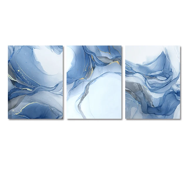 3PCS Frameless Abstract Blue River Canvas Painting Nordic Posters Wall Art Print Pictures  For Living Room Bedroom Home Decor