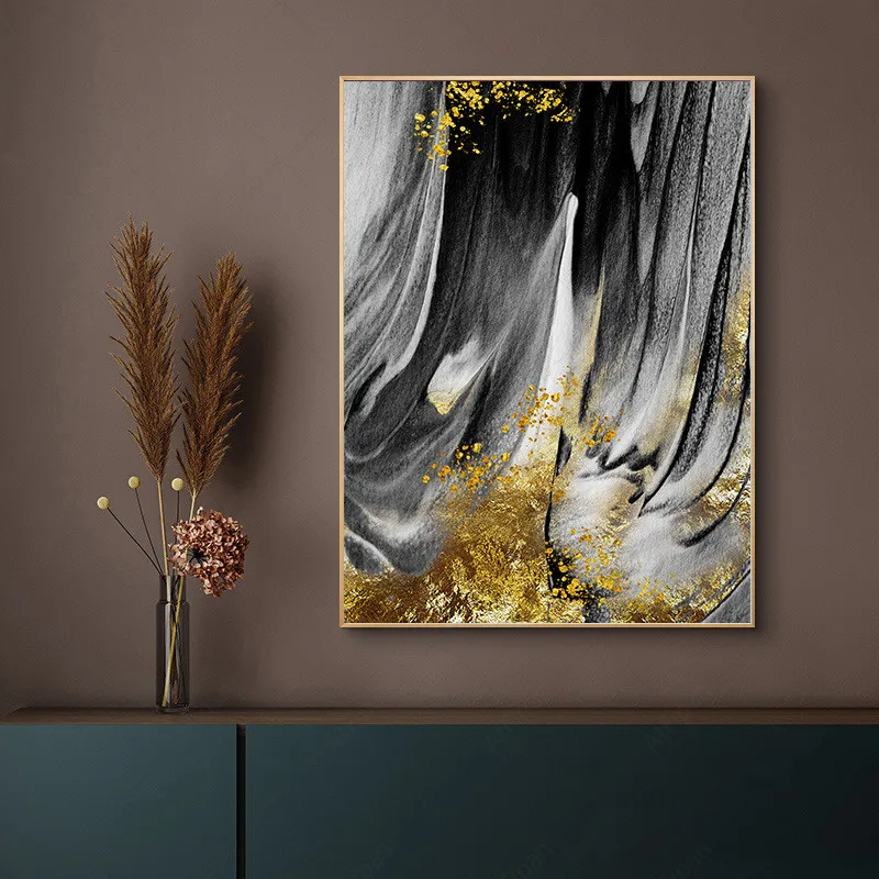 Nordic Abstract Marble Art Canvas Painting Blue Sea Golden River Posters and Prints