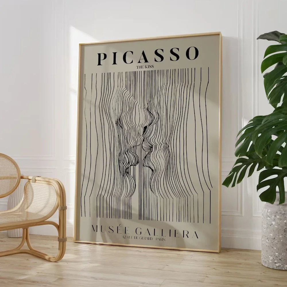 Minimalist Picasso Exhibition Neutral Beige Abstract Vintage Gift Wall Art Canvas Painting Posters For Living Room Home Decor