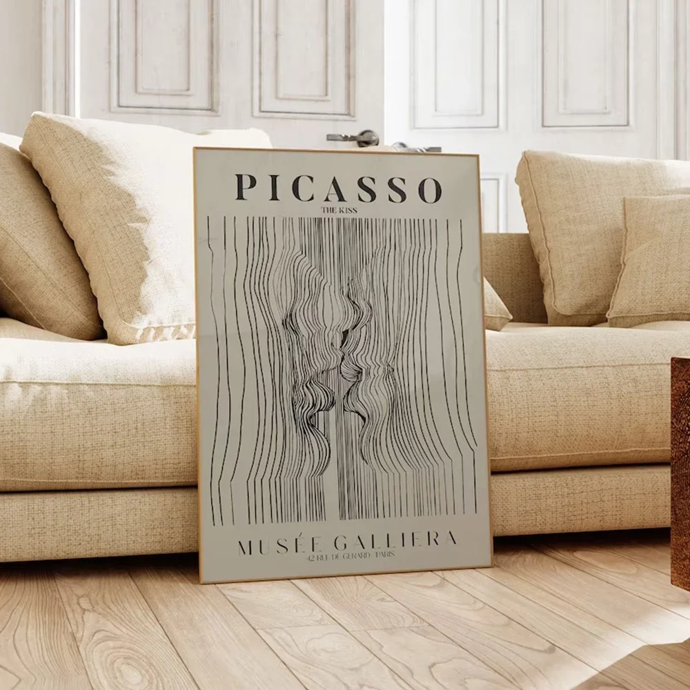 Minimalist Picasso Exhibition Neutral Beige Abstract Vintage Gift Wall Art Canvas Painting Posters For Living Room Home Decor