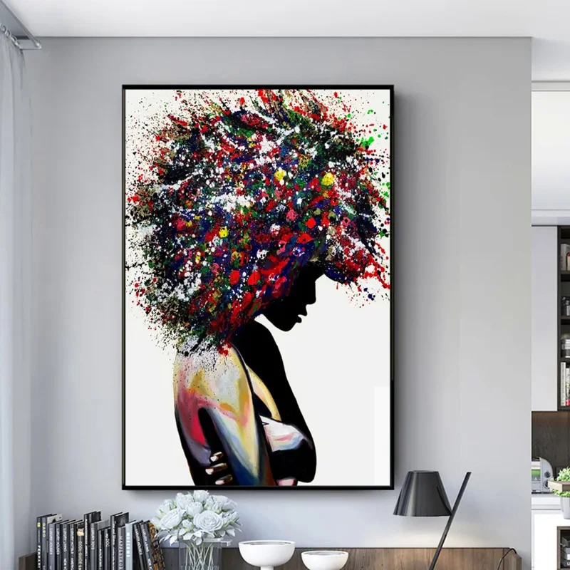 Modern Graffiti Aesthetics Wall Art Black Female Color Explosion Hair HD Oil On Canvas Posters And Prints Home Bedroom Decor