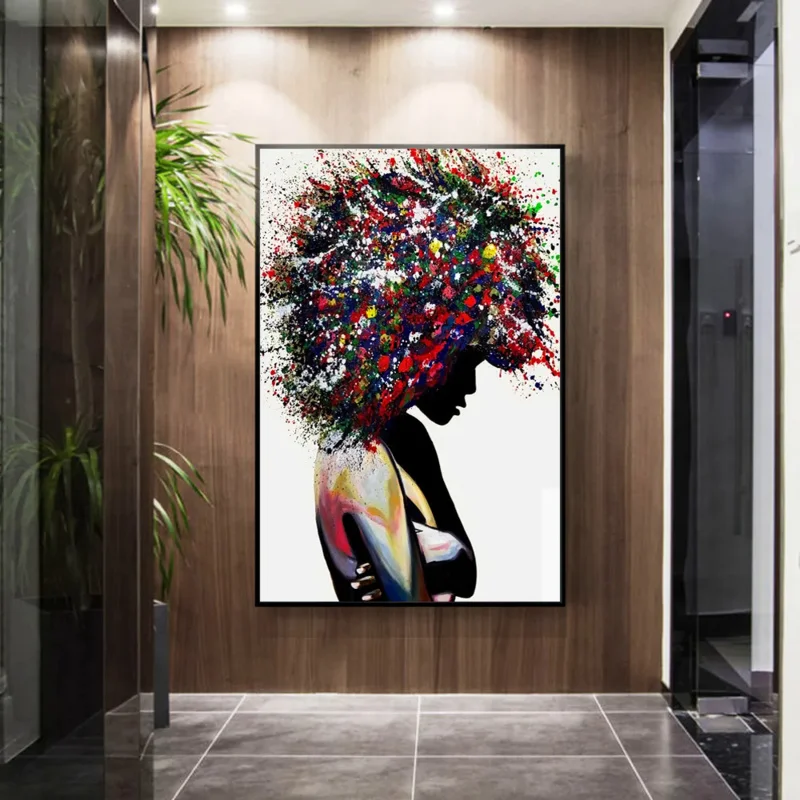 Modern Graffiti Aesthetics Wall Art Black Female Color Explosion Hair HD Oil On Canvas Posters And Prints Home Bedroom Decor