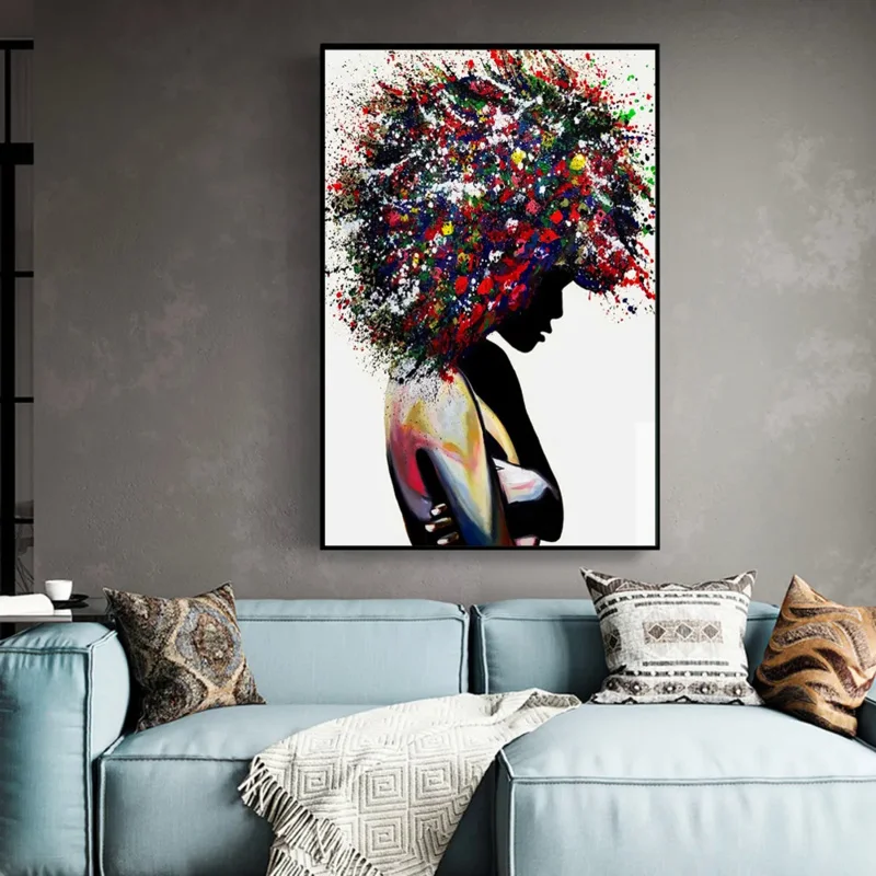 Modern Graffiti Aesthetics Wall Art Black Female Color Explosion Hair HD Oil On Canvas Posters And Prints Home Bedroom Decor