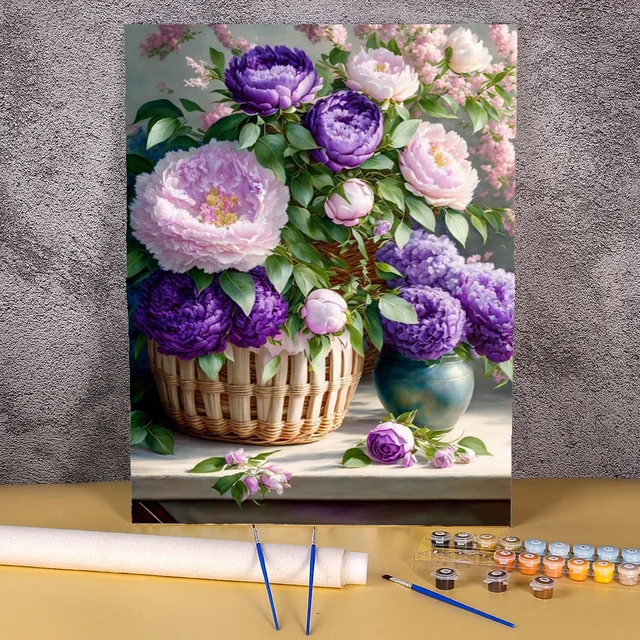 Diy Pictures Handpainted Peony Flowers Oil Painting By Number Vase Mordern Home Decor Wall Art